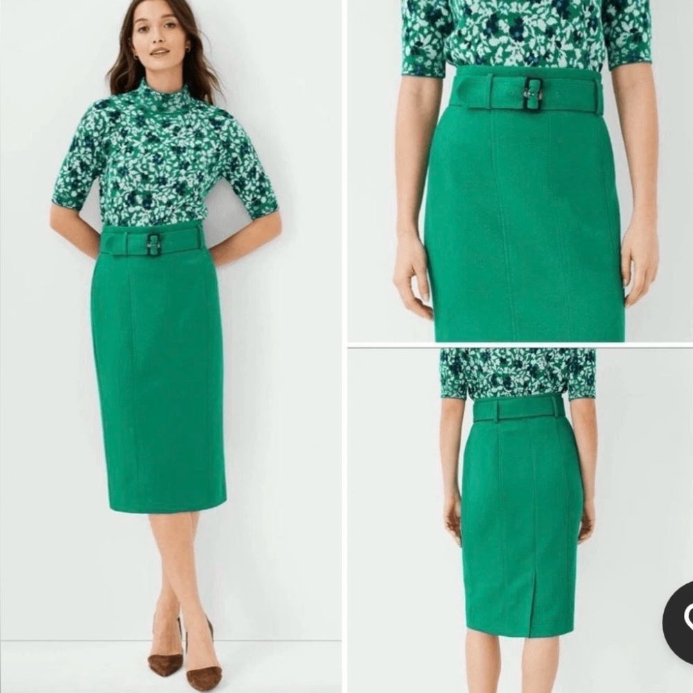 Ann Taylor NWT Green Belted Pencil Skirt 8p